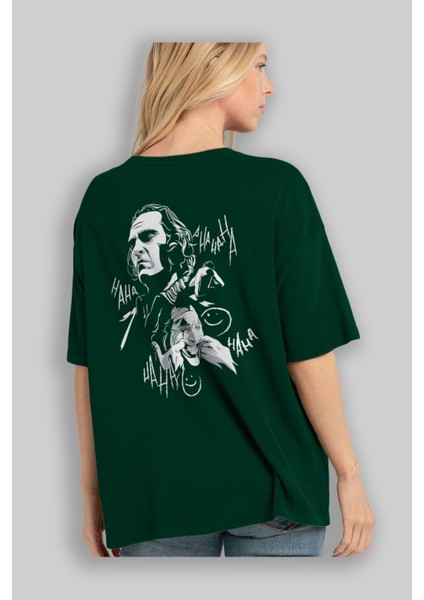 Joker 2 Arka Baskılı Zümrüt Yeşili Oversize T-Shirt Bisiklet Yaka Erkek Kadın fırsatları