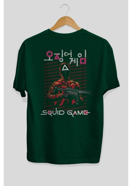 Squid Game (2) Arka Baskılı Zümrüt Yeşili Oversize T-Shirt Bisiklet Yaka Erkek Kadın fiyatları