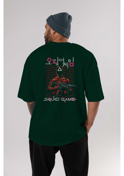 Squid Game (2) Arka Baskılı Zümrüt Yeşili Oversize T-Shirt Bisiklet Yaka Erkek Kadın indirimleri