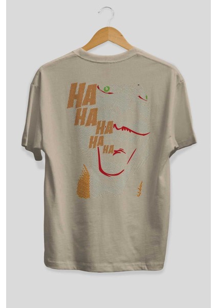Joker (7) Arka Baskılı Bej Oversize T-Shirt Bisiklet Yaka Pamuk Erkek Kadın fiyatları