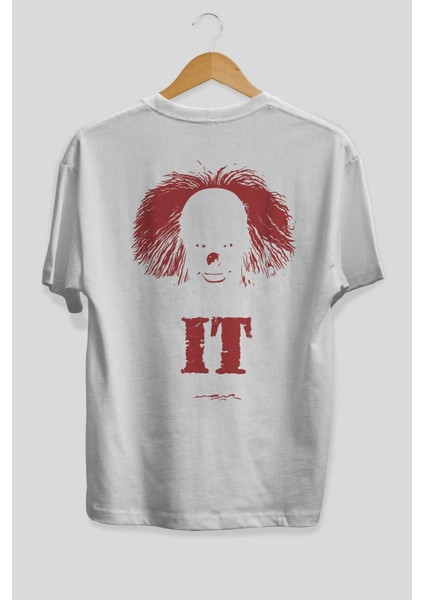 It Arka Baskılı Beyaz Oversize T-Shirt Bisiklet Yaka Pamuk Erkek Kadın fiyatları