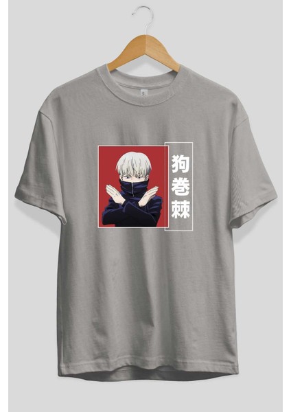 Toge Inumaki Anime Ön Baskılı Gri Oversize T-Shirt %100 Pamuk Erkek Kadın fiyatları