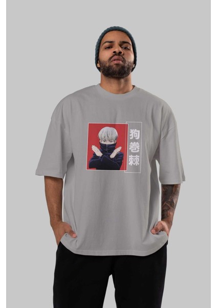 Toge Inumaki Anime Ön Baskılı Gri Oversize T-Shirt %100 Pamuk Erkek Kadın indirimleri
