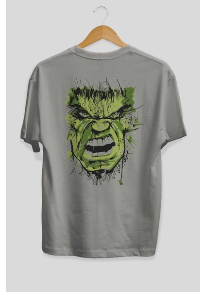 Hulk (4) Arka Baskılı Gri Oversize T-Shirt Bisiklet Yaka Pamuk Erkek Kadın fiyatları
