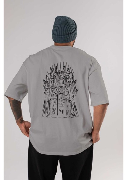 The Thrones Of Vendetta Arka Baskılı Gri Oversize T-Shirt Unisex Erkek Kadın Bisiklet Yaka