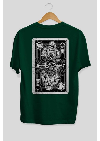 Stormtrooper Playing Card Arka Baskılı Zümrüt Yeşili Oversize T-Shirt Erkek Kadın Bisiklet Yaka fiyatları