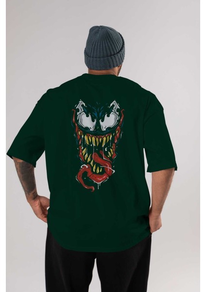 Venom (15) Arka Baskılı Zümrüt Yeşili Oversize T-Shirt Bisiklet Yaka Erkek Kadın