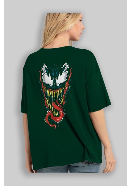 Venom (15) Arka Baskılı Zümrüt Yeşili Oversize T-Shirt Bisiklet Yaka Erkek Kadın fırsatları
