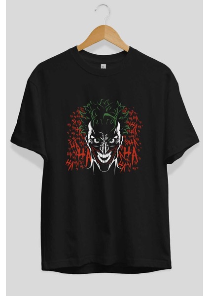 Joker (5) Ön Baskılı Siyah Oversize T-Shirt Bisiklet Yaka Erkek Kadın fiyatları