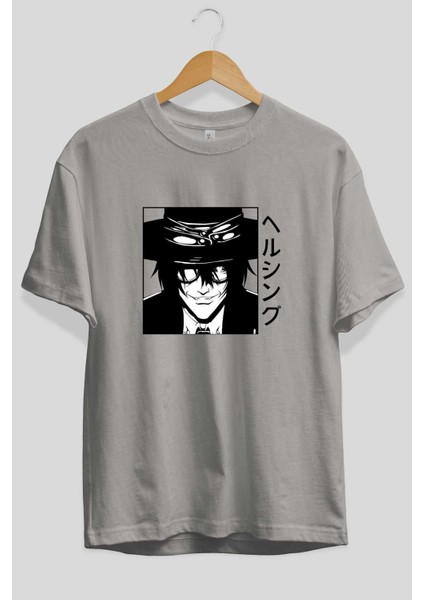 Alucard 1 Anime Ön Baskılı Gri Oversize T-Shirt %100 Pamuk Erkek Kadın fiyatları