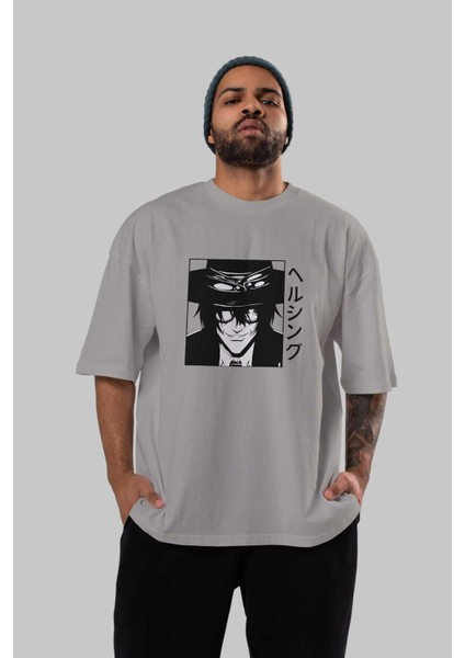 Alucard 1 Anime Ön Baskılı Gri Oversize T-Shirt %100 Pamuk Erkek Kadın indirimleri