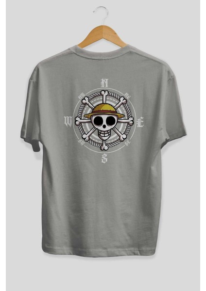 One Destiny 2 Arka Baskılı Gri Oversize T-Shirt Unisex Erkek Kadın Bisiklet Yaka