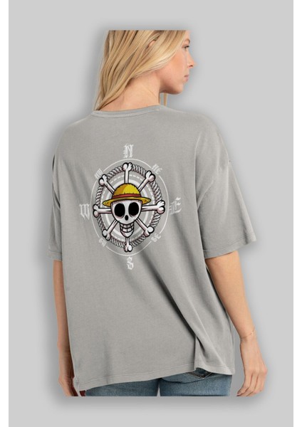 One Destiny 2 Arka Baskılı Gri Oversize T-Shirt Unisex Erkek Kadın Bisiklet Yaka