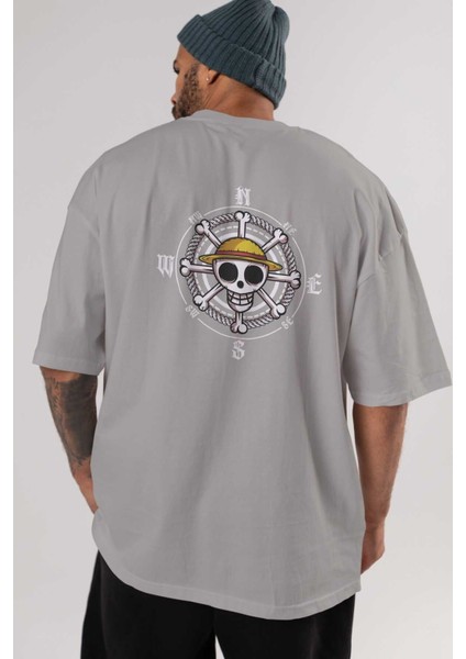 One Destiny 2 Arka Baskılı Gri Oversize T-Shirt Unisex Erkek Kadın Bisiklet Yaka
