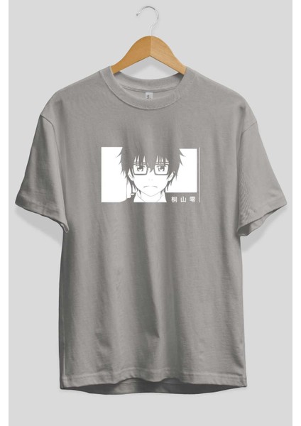 Rei Kiriyama 3 Anime Ön Baskılı Gri Oversize T-Shirt %100 Pamuk Erkek Kadın fiyatları
