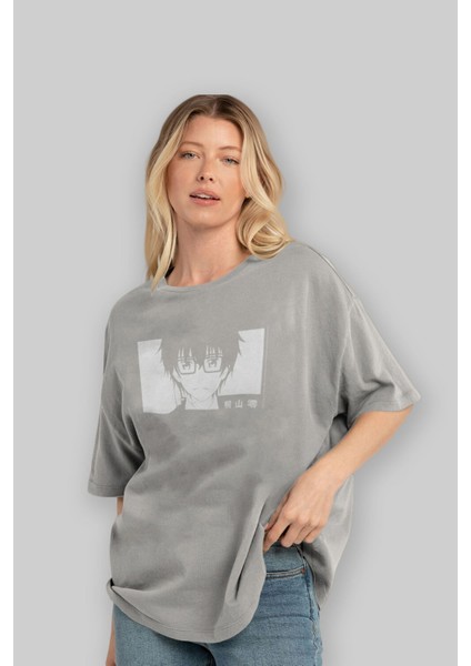 Rei Kiriyama 3 Anime Ön Baskılı Gri Oversize T-Shirt %100 Pamuk Erkek Kadın fırsatları