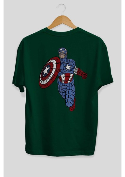 Star And Stripes Hero Arka Baskılı Zümrüt Yeşili Oversize T-Shirt Erkek Kadın Bisiklet Yaka fiyatları