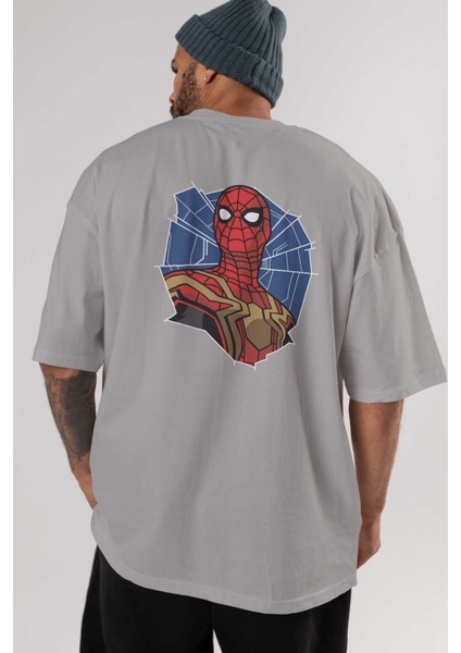 Spiderman (29) Arka Baskılı Gri Oversize T-Shirt Bisiklet Yaka Pamuk Erkek Kadın indirimleri