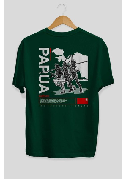 Papua Culture Arka Baskılı Zümrüt Yeşili Oversize T-Shirt Erkek Kadın Bisiklet Yaka fiyatları