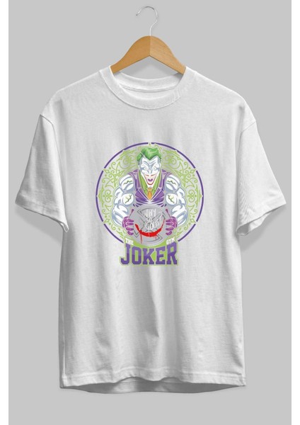 Joker Gym Ön Baskılı Beyaz Oversize T-Shirt Bisiklet Yaka Erkek Kadın fiyatları