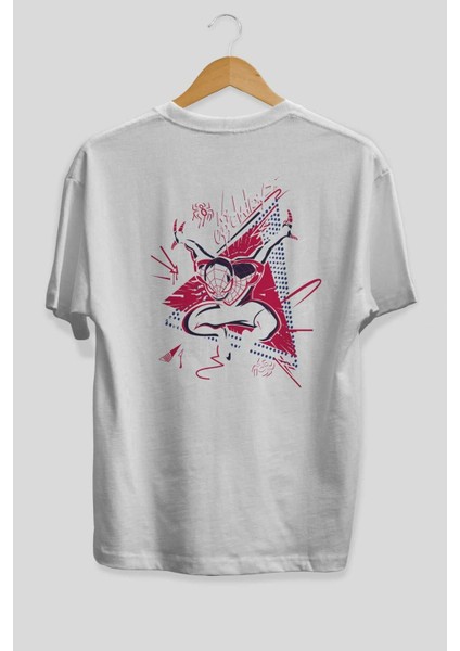 Spiderman (23) Arka Baskılı Beyaz Oversize T-Shirt Bisiklet Yaka Pamuk Erkek Kadın fiyatları