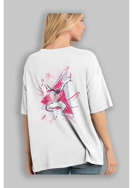 Spiderman (23) Arka Baskılı Beyaz Oversize T-Shirt Bisiklet Yaka Pamuk Erkek Kadın modelleri
