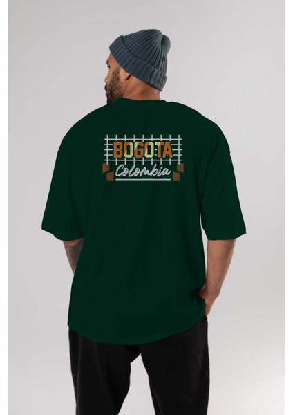 Bogota Arka Baskılı Zümrüt Yeşili Oversize T-Shirt Unisex Erkek Kadın Bisiklet Yaka indirimleri