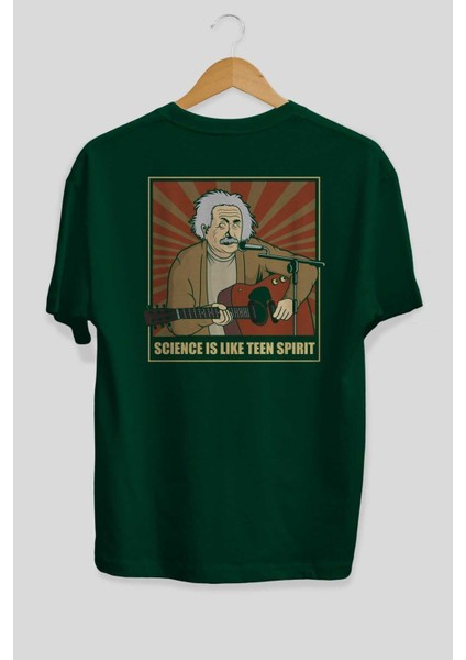 Kurt Einstein Arka Baskılı Zümrüt Yeşili Oversize T-Shirt Unisex Erkek Kadın Bisiklet Yaka fiyatları