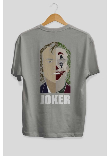 Joker (8) Arka Baskılı Gri Oversize T-Shirt Bisiklet Yaka Pamuk Erkek Kadın fiyatları