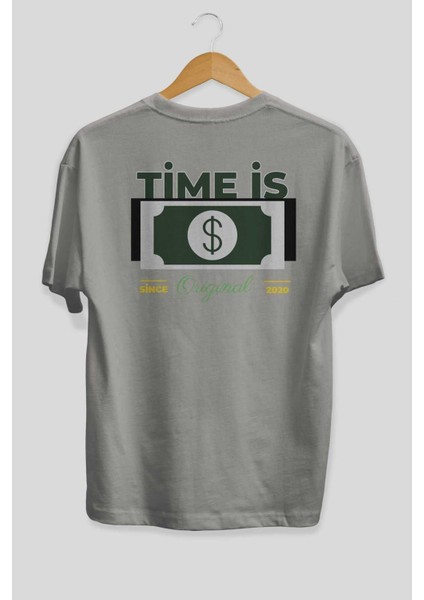 Time Is Original Arka Baskılı Gri Oversize T-Shirt Unisex Erkek Kadın Bisiklet Yaka fiyatları