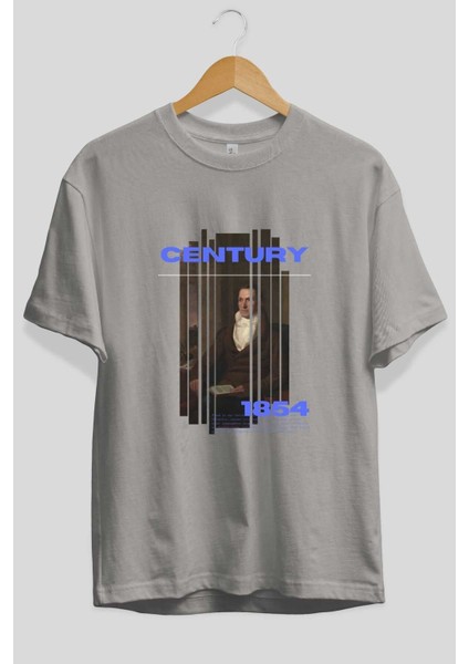 Century 1854 Yazılı Ön Baskılı Gri Oversize T-Shirt Unisex Erkek Kadın Bisiklet Yaka fiyatları