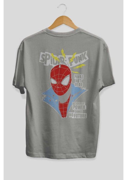 Spiderman (18) Arka Baskılı Gri Oversize T-Shirt Bisiklet Yaka Pamuk Erkek Kadın fiyatları