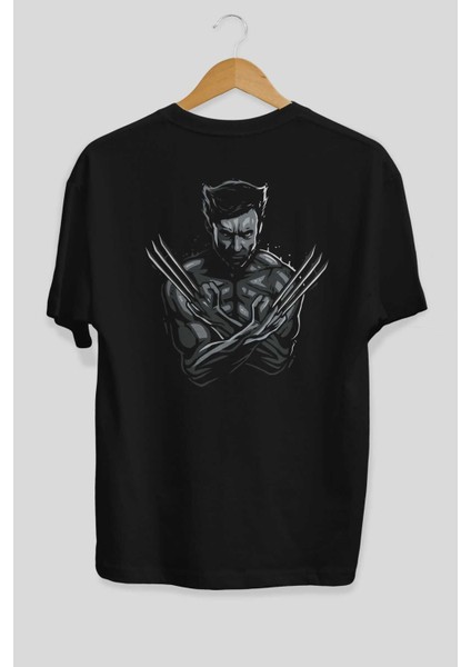 Wolverine Arka Baskılı Siyah Oversize T-Shirt Bisiklet Yaka Pamuk Erkek Kadın fiyatları
