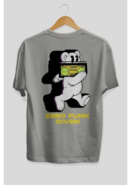 Zero Funk Given Bear Arka Baskılı Gri Oversize T-Shirt Unisex Erkek Kadın Bisiklet Yaka fiyatları