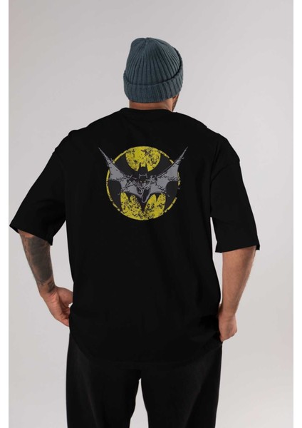 Batman 5 Arka Baskılı Siyah Oversize T-Shirt Bisiklet Yaka Pamuk Erkek Kadın