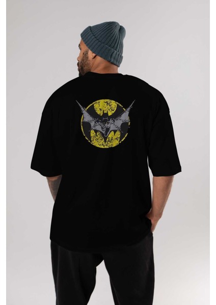 Batman 5 Arka Baskılı Siyah Oversize T-Shirt Bisiklet Yaka Pamuk Erkek Kadın indirimleri