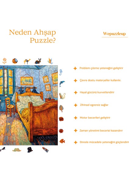 Van Gogh Yatak Odası Reprodüksiyonu Ahşap Puzzle Yetişkin Benzersiz Parçalı Yapboz Puzzle S1-36