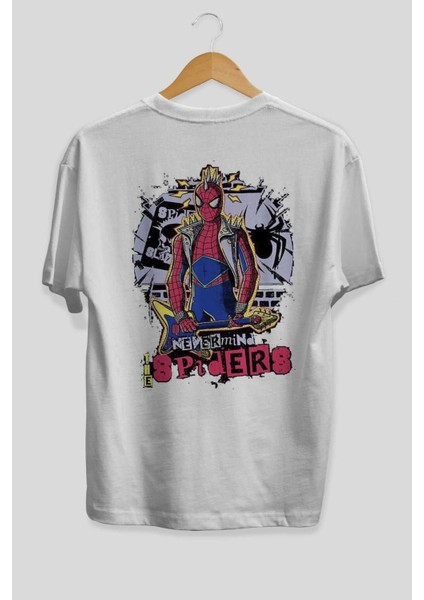 Spiderman Rock Arka Baskılı Beyaz Oversize T-Shirt Bisiklet Yaka Pamuk Erkek Kadın fiyatları