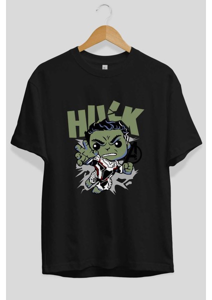 Hulk (8) Ön Baskılı Siyah Oversize T-Shirt Bisiklet Yaka Erkek Kadın fiyatları