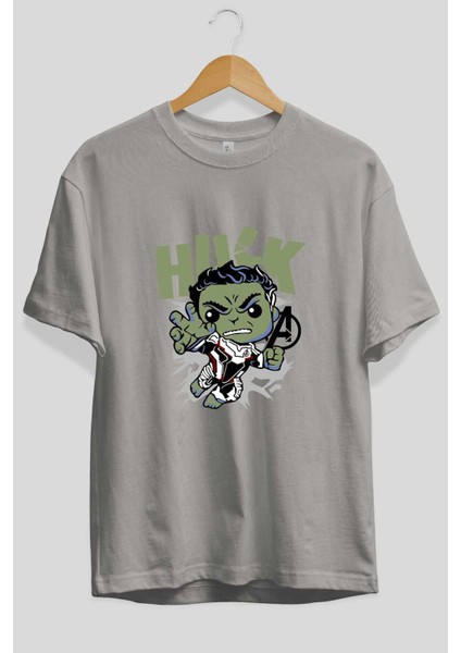Hulk (8) Ön Baskılı Gri Oversize T-Shirt Bisiklet Yaka Pamuk Erkek Kadın fiyatları