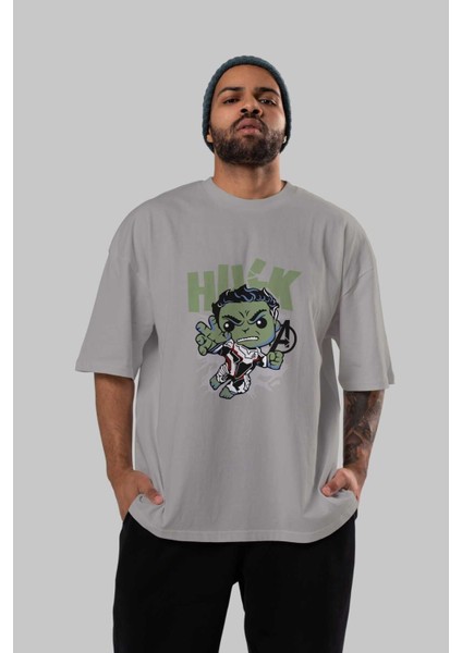 Hulk (8) Ön Baskılı Gri Oversize T-Shirt Bisiklet Yaka Pamuk Erkek Kadın indirimleri