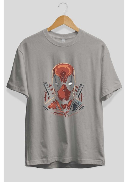 Deadpool (10) Ön Baskılı Gri Oversize T-Shirt Bisiklet Yaka Pamuk Erkek Kadın fiyatları