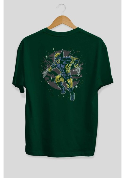 Wolverine Arka Baskılı Zümrüt Yeşili Oversize T-Shirt Erkek Kadın Bisiklet Yaka