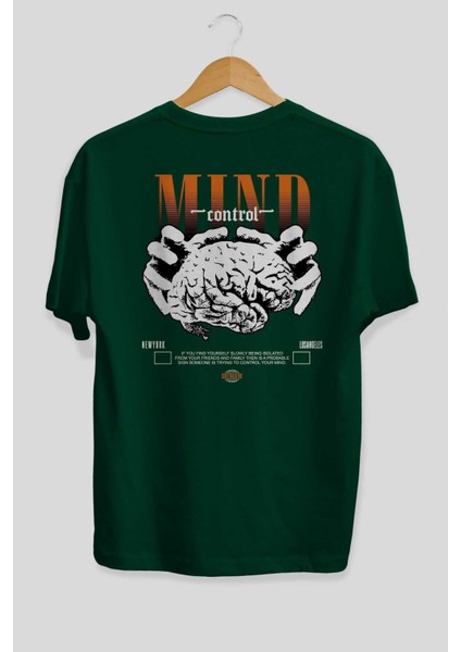 Mind Control Arka Baskılı Zümrüt Yeşili Oversize T-Shirt Unisex Erkek Kadın Bisiklet Yaka fiyatları