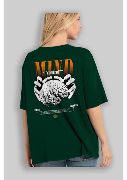 Mind Control Arka Baskılı Zümrüt Yeşili Oversize T-Shirt Unisex Erkek Kadın Bisiklet Yaka fırsatları