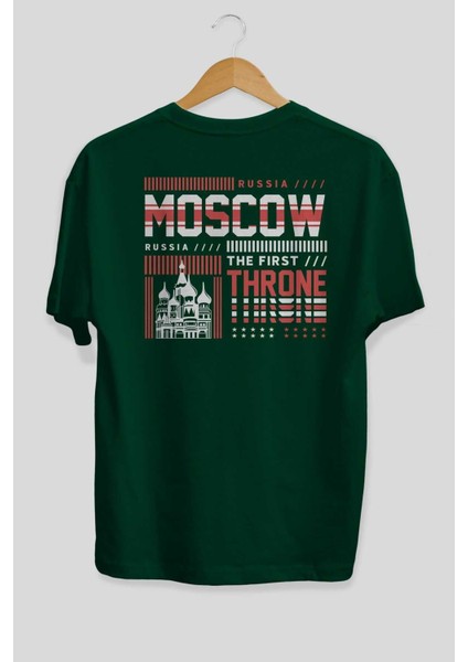 Moscow Arka Baskılı Zümrüt Yeşili Oversize T-Shirt Unisex Erkek Kadın Bisiklet Yaka fiyatları
