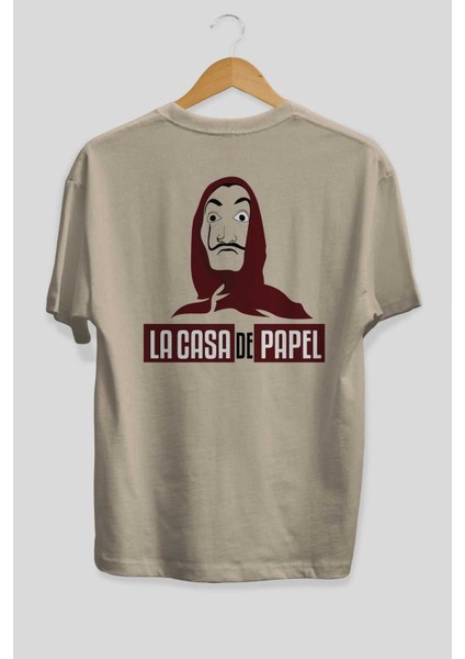 La Casa De Papel (1) Arka Baskılı Bej Oversize T-Shirt Bisiklet Yaka Pamuk Erkek Kadın fiyatları