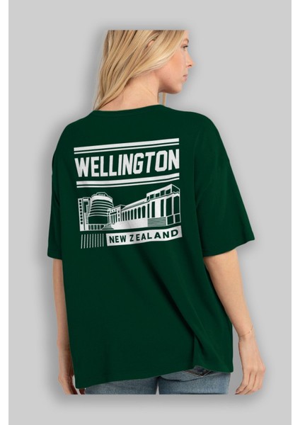 Wellington Arka Baskılı Zümrüt Yeşili Oversize T-Shirt Erkek Kadın Bisiklet Yaka fırsatları