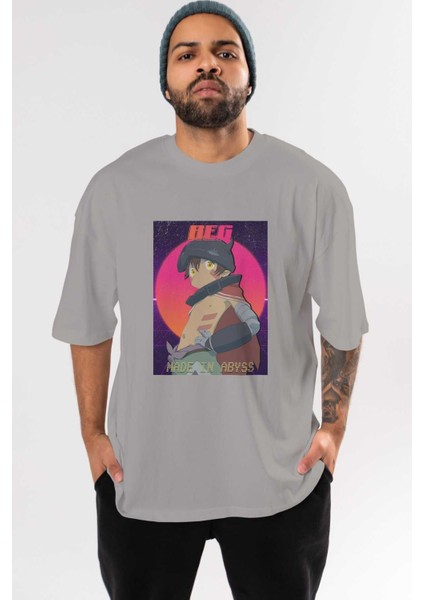 Reg 7 Anime Ön Baskılı Gri Oversize T-Shirt %100 Pamuk Erkek Kadın