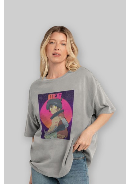 Reg 7 Anime Ön Baskılı Gri Oversize T-Shirt %100 Pamuk Erkek Kadın fırsatları